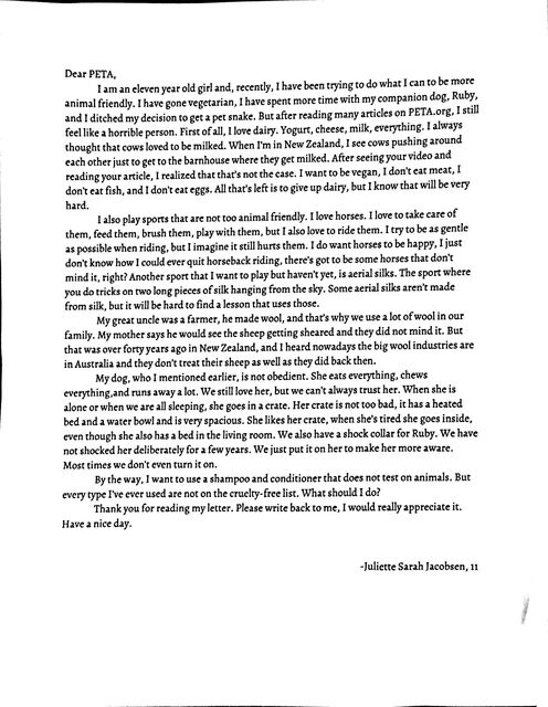 A letter to PETA...
